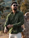 Olive Green Solid Corduroy Shirt