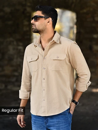 Sand Brown Recycled Solid Flannel Shirt 