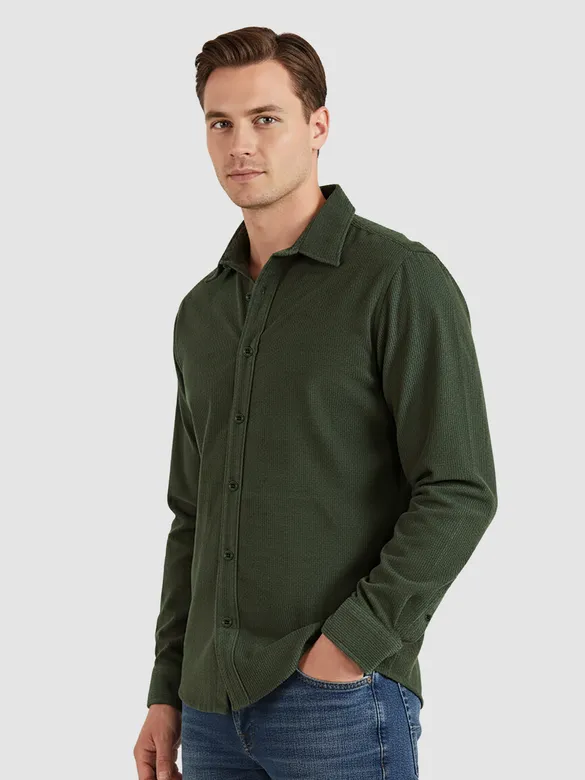 Olive Green Solid Corduroy Shirt