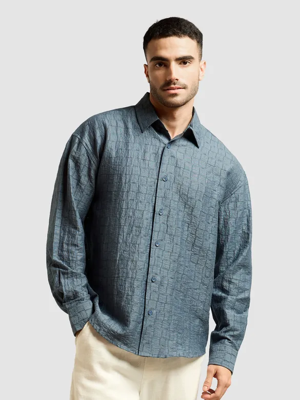 Airforce Blue Textured Jacquard Shirt