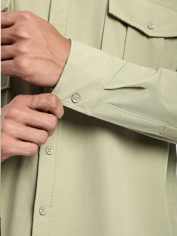 Beige Roll Up Sleeve Shirt