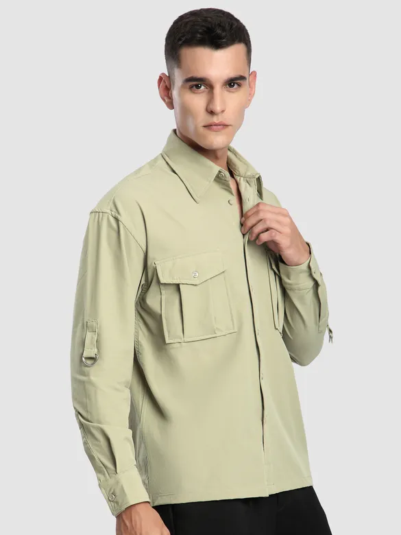Beige Roll Up Sleeve Shirt