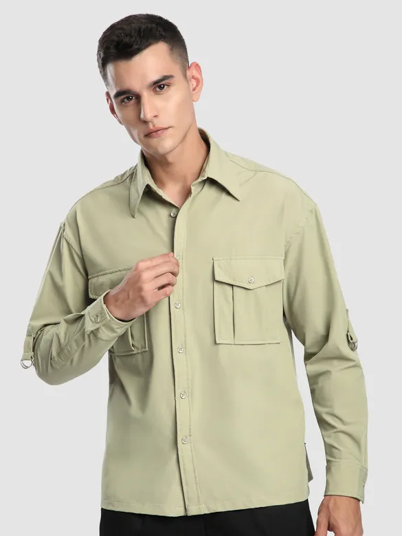 Beige Roll Up Sleeve Shirt