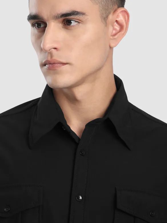 Black Roll Up Sleeve Shirt
