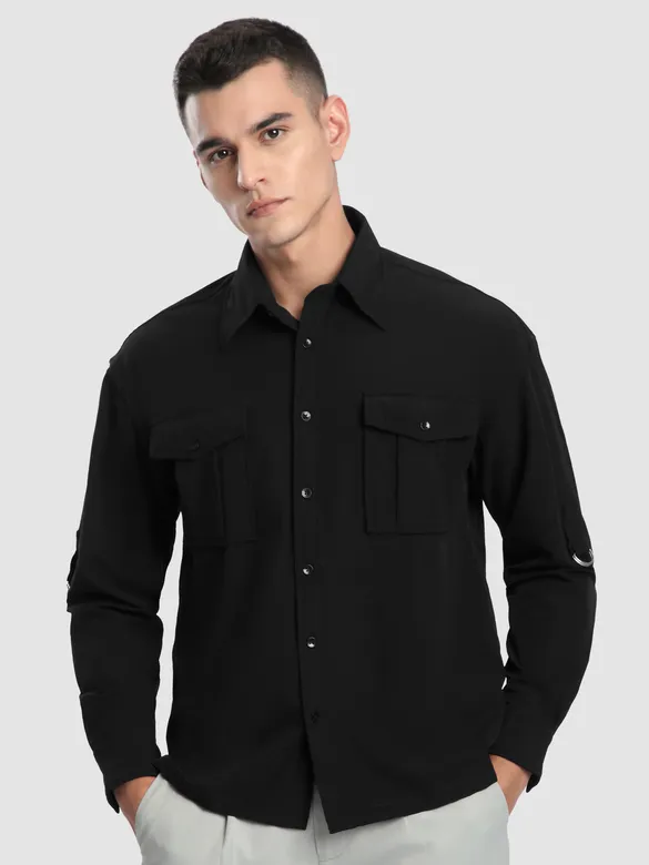 Black Roll Up Sleeve Shirt