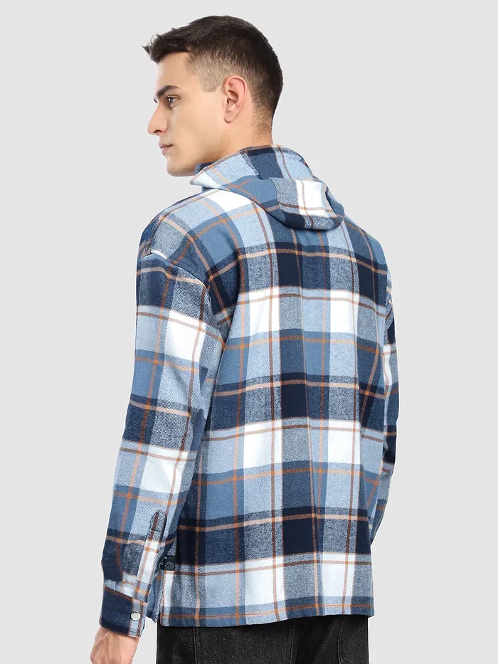 Blue Detachable Hoodie Flannel Shirt