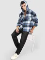 Blue Detachable Hoodie Flannel Shirt