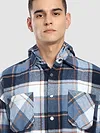 Blue Detachable Hoodie Flannel Shirt
