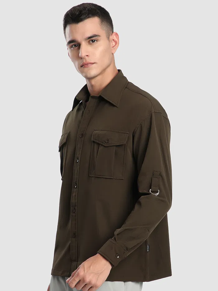 Brown Roll Up Sleeve Shirt