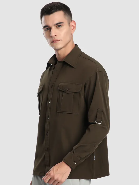 Brown Roll Up Sleeve Shirt