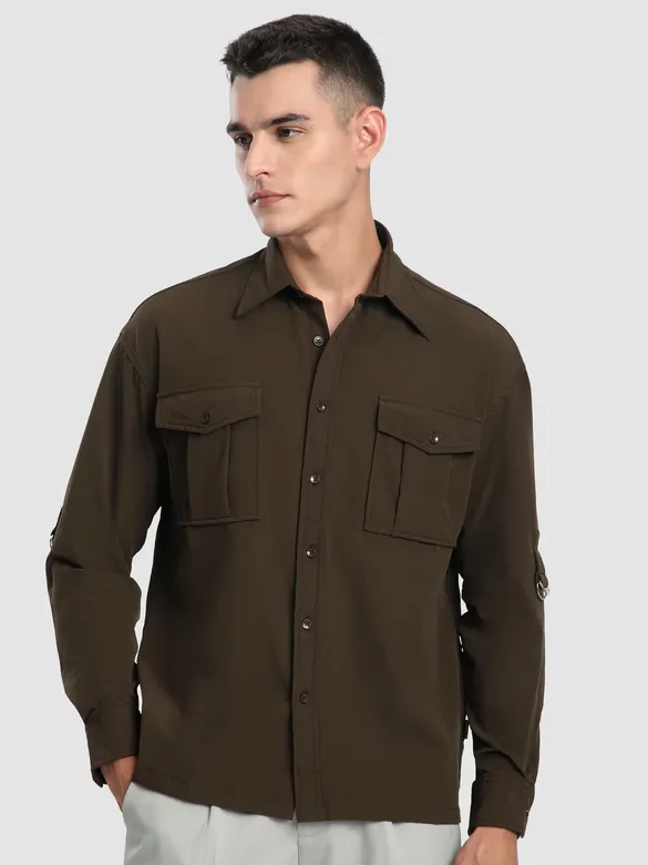 Brown Roll Up Sleeve Shirt