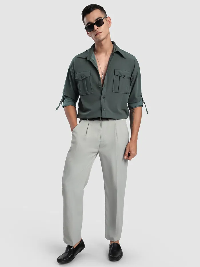 Grey Roll Up Sleeve Shirt