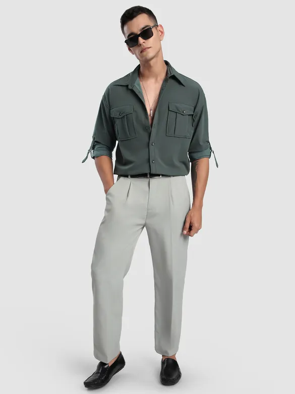 Grey Roll Up Sleeve Shirt