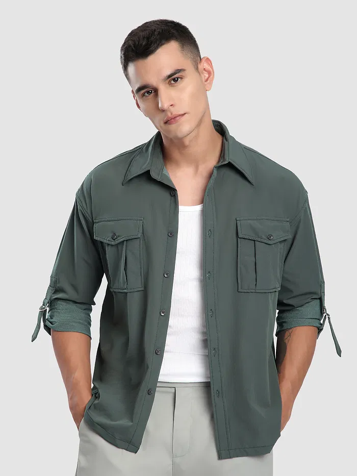 Grey Roll Up Sleeve Shirt