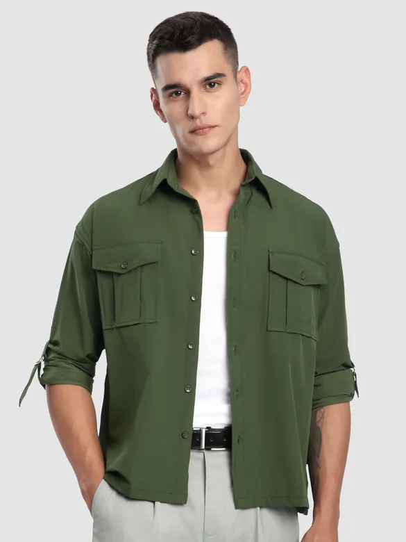 Olive Roll Up Sleeve Shirt