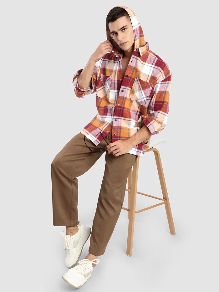 Orange Detachable Hoodie Flannel Shirt