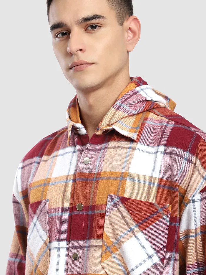Orange Detachable Hoodie Flannel Shirt