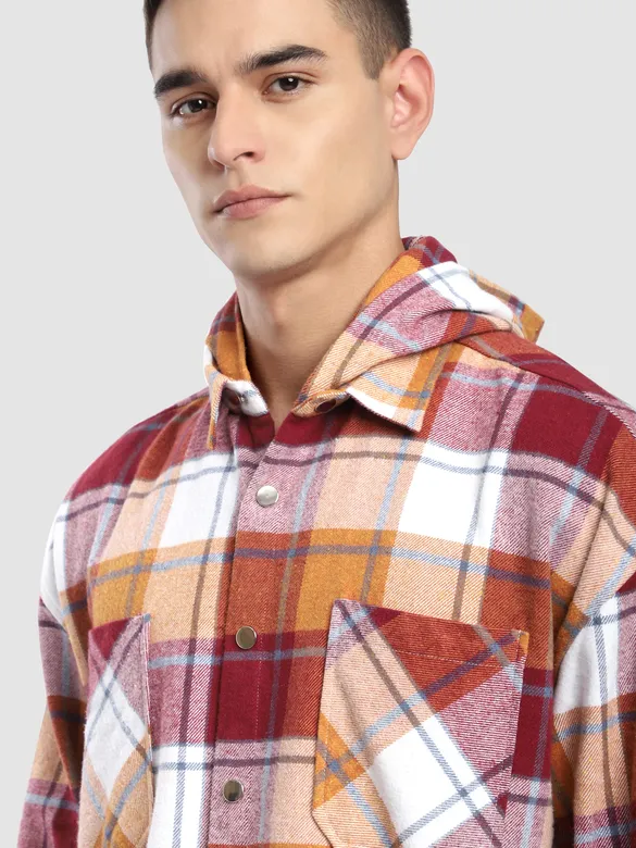 Orange Detachable Hoodie Flannel Shirt