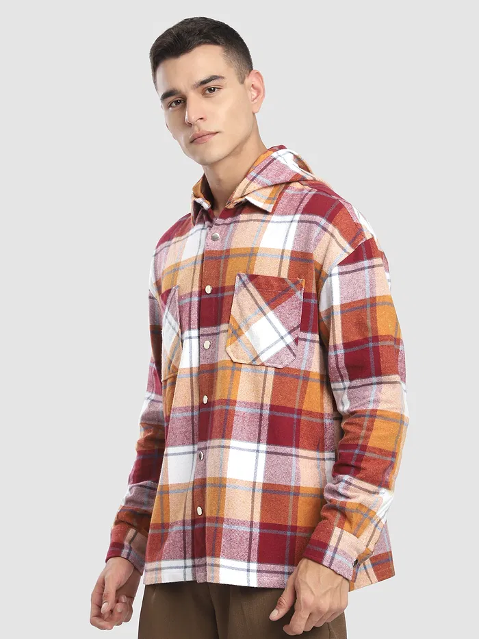 Orange Detachable Hoodie Flannel Shirt