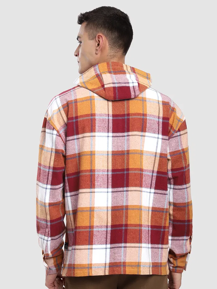 Orange Detachable Hoodie Flannel Shirt
