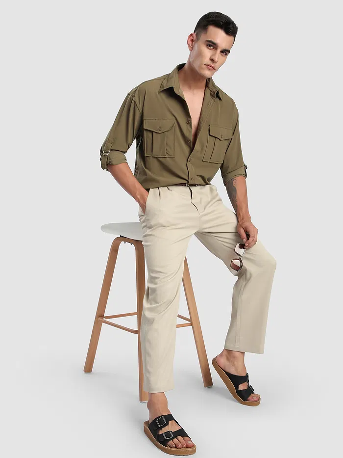 Peanut Brown Roll Up Sleeve Shirt