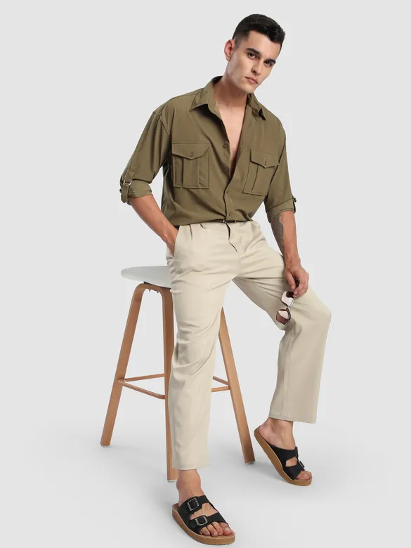 Peanut Brown Roll Up Sleeve Shirt