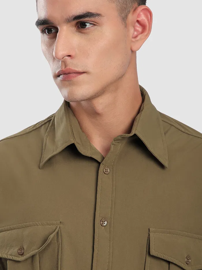 Peanut Brown Roll Up Sleeve Shirt