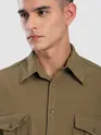 Peanut Brown Roll Up Sleeve Shirt