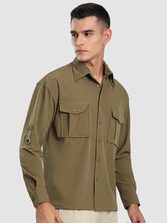 Peanut Brown Roll Up Sleeve Shirt