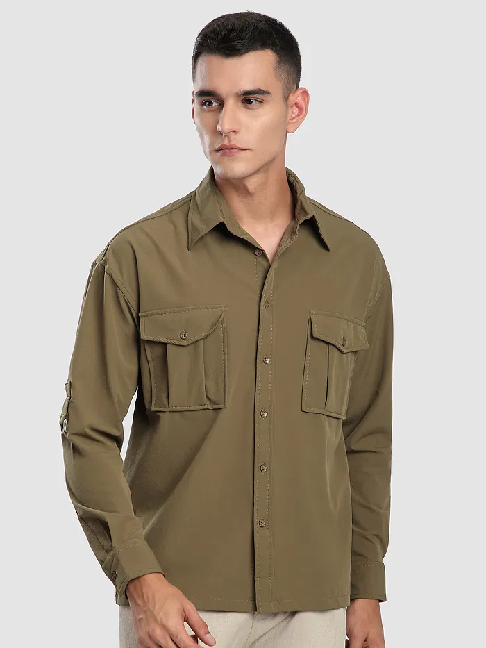 Peanut Brown Roll Up Sleeve Shirt