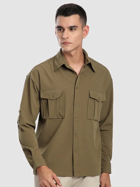 Peanut Brown Roll Up Sleeve Shirt