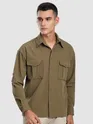 Peanut Brown Roll Up Sleeve Shirt