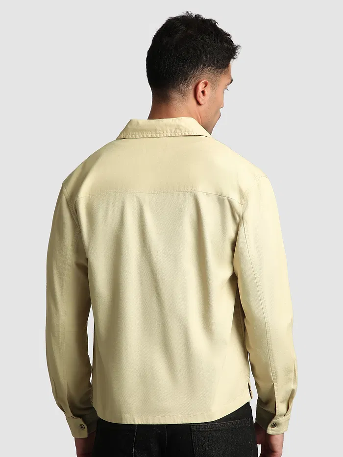 Beige Solid Multipocket Shacket