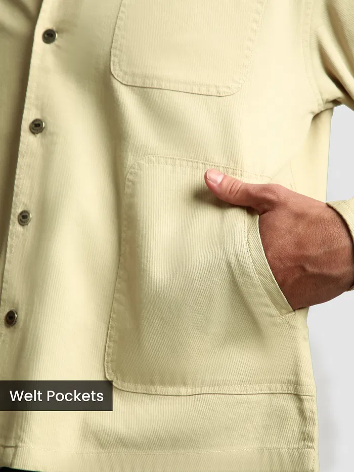 Beige Solid Multipocket Shacket