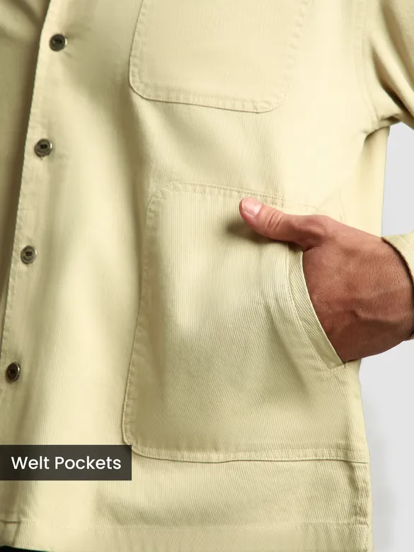 Beige Solid Multipocket Shacket