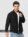 Black Geometric Textured Corduroy Shirt