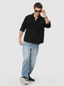 Black Geometric Textured Corduroy Shirt