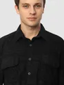 Black Geometric Textured Corduroy Shirt