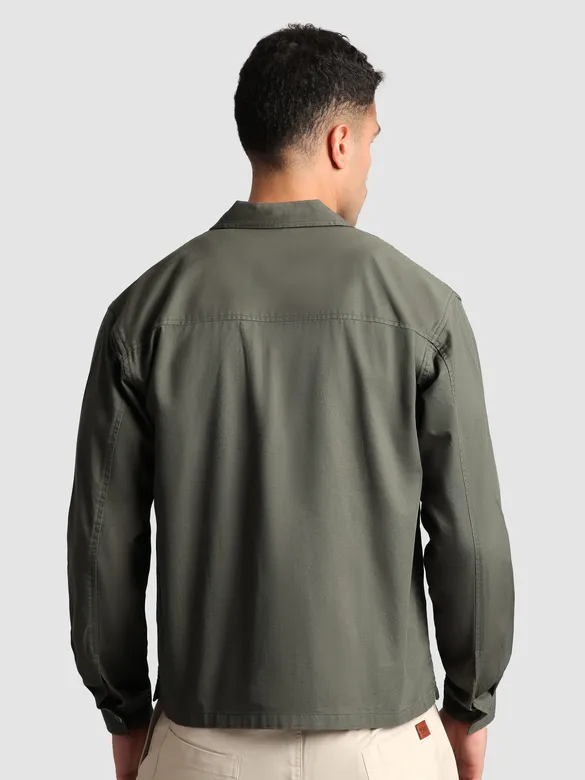Grey Solid Multipocket Shacket