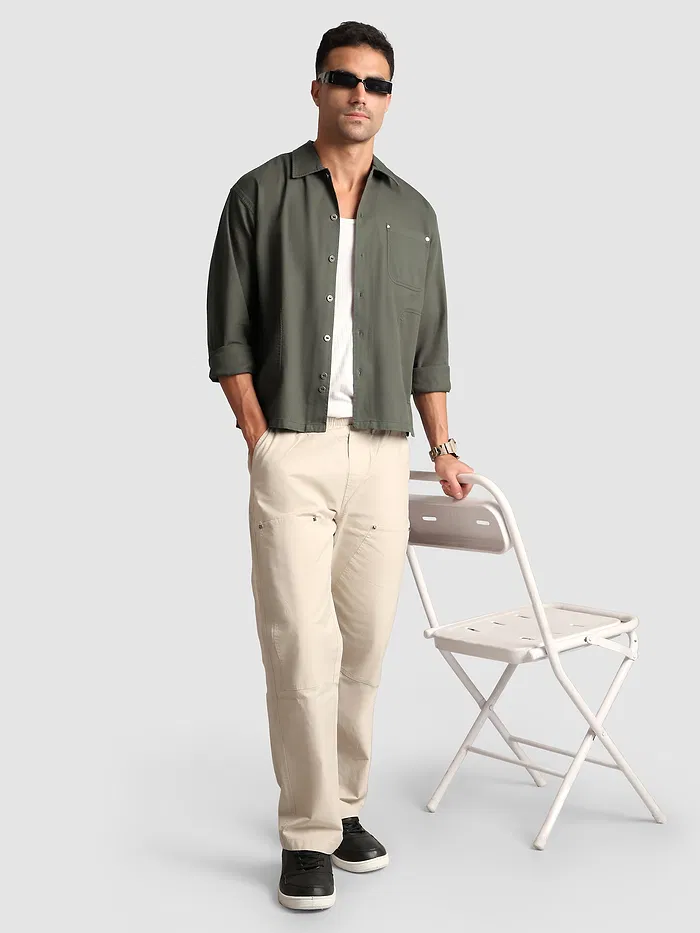 Grey Solid Multipocket Shacket