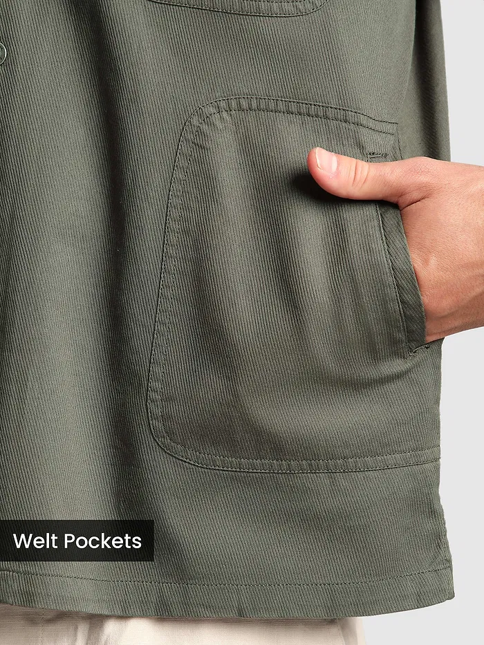 Grey Solid Multipocket Shacket