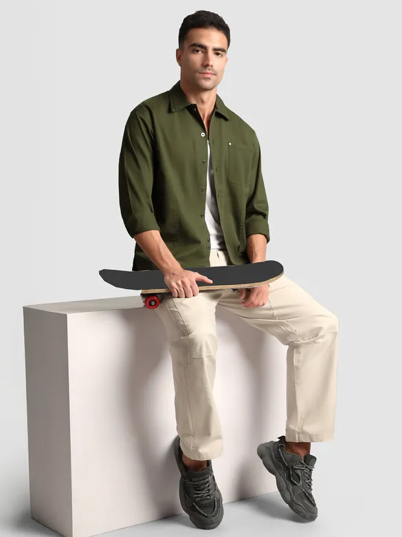 Olive Solid Multipocket Shacket