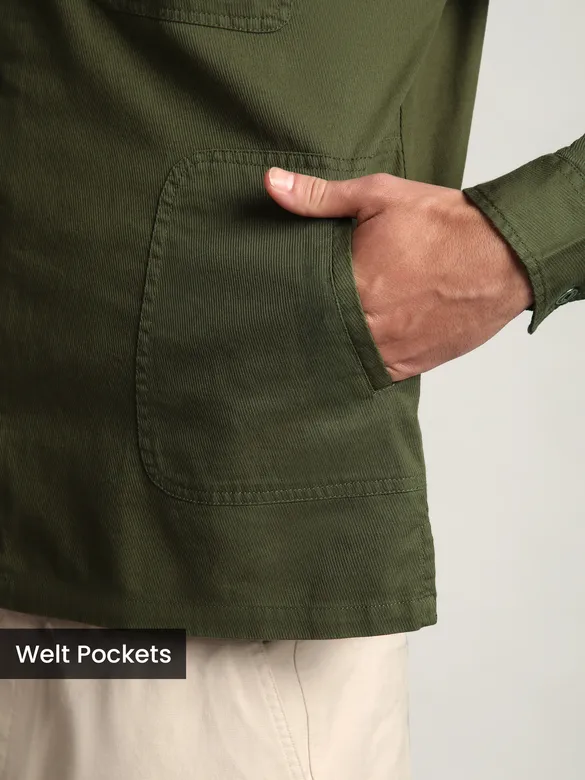 Olive Solid Multipocket Shacket