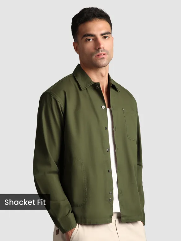 Olive Solid Multipocket Shacket