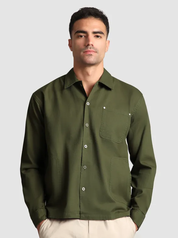 Olive Solid Multipocket Shacket