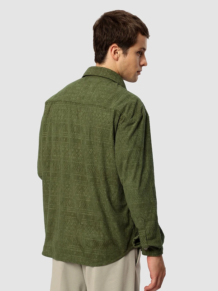 Pale Olive Geometric Textured Corduroy Shirt