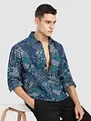 Blue Paisley Printed Zipper Shacket