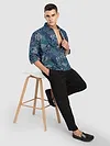 Blue Paisley Printed Zipper Shacket