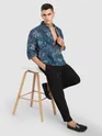 Blue Paisley Printed Zipper Shacket