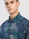 Blue Paisley Printed Zipper Shacket